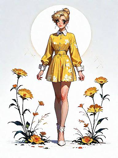 Retro-Inspired Girl in Yellow Dress