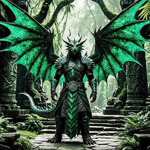 Dragonborn Warrior in Emerald Armor with Wings