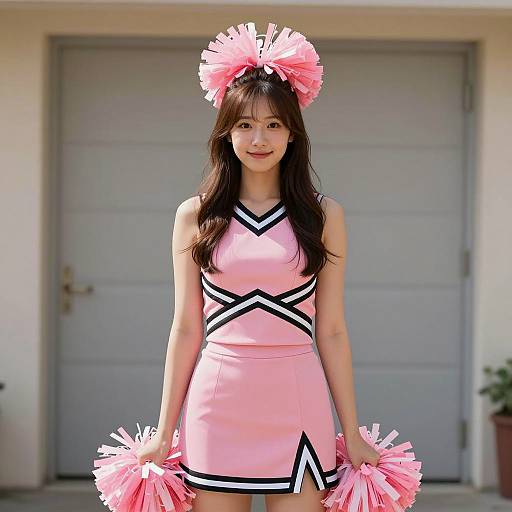 Sunny Portrait of a Cheerful Pink Cheerleader