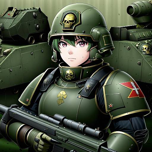 Illustration of Astra militarum, warhammer 40k in the style of Mikazuki akira!