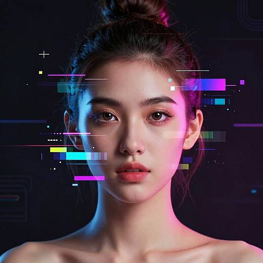 Surreal Cyber Portrait with Neon Glitches