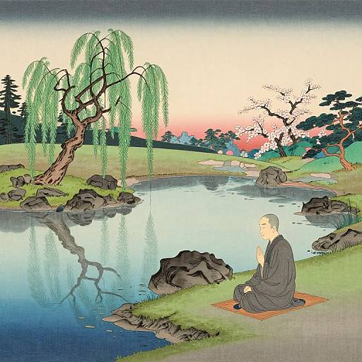 Zen Garden Ukiyo-e Serenity Scene