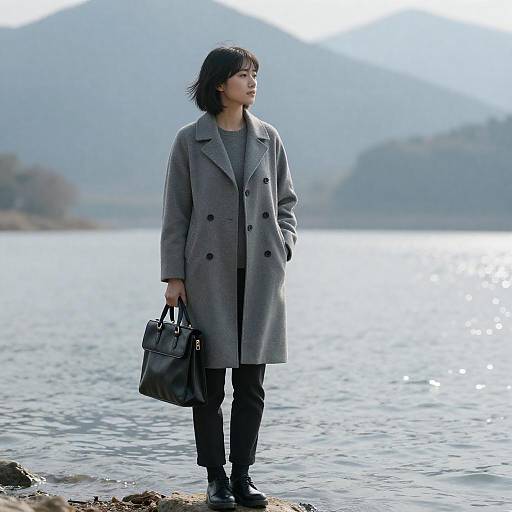 Short-Haired Woman Standing in Misty Lake