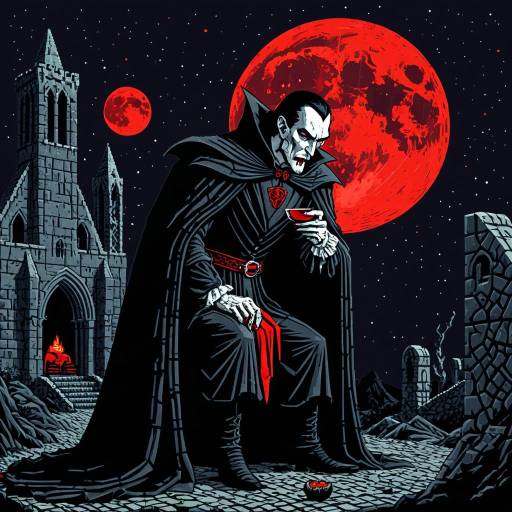 Dracula with Red Moon in Gothic Setting