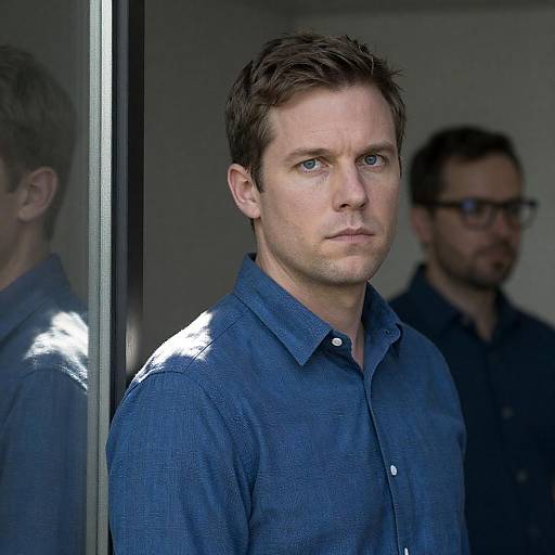 Serious Man in Glass Doorway