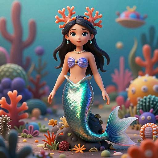 Iridescent Mermaid with Coral Crown