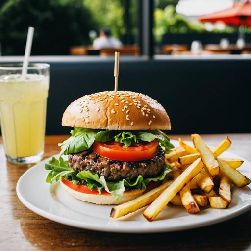 Gourmet Burger with Fries and Lemonade
