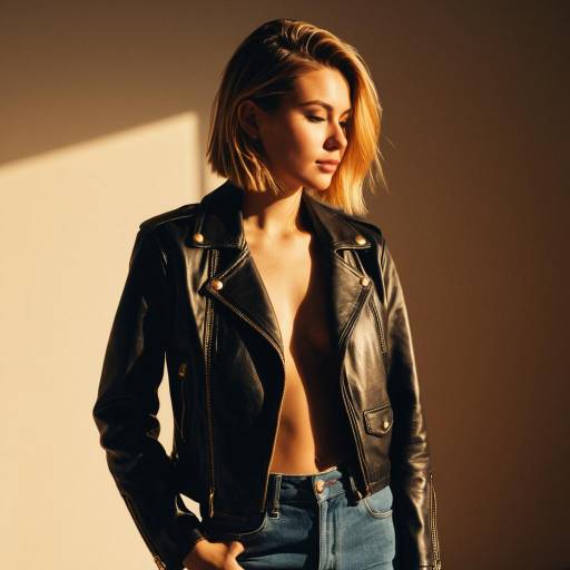 Blonde Woman in Leather Jacket with Tapered Cut Hair Blonde Woman in Leather Jacket with Tapered Cut Hair