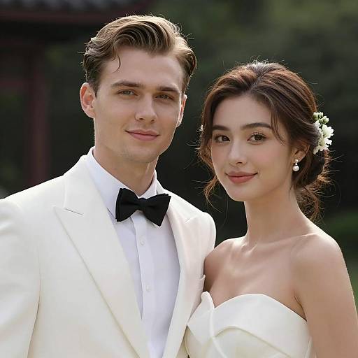 Elegant Couple in Tuxedo and Dress