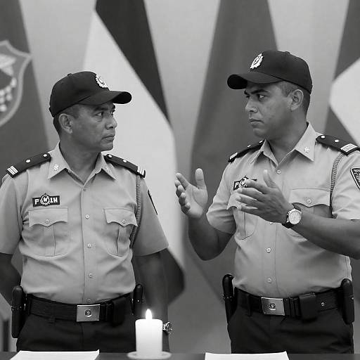 Intense Black-and-White Police Officers Portrait