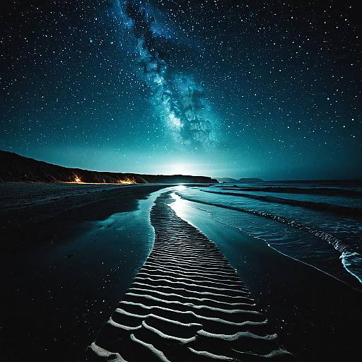 Bioluminescent Waves on Starry Beach
