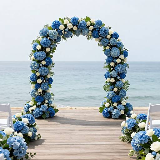 Oceanfront Wedding with Blue Hydrangeas