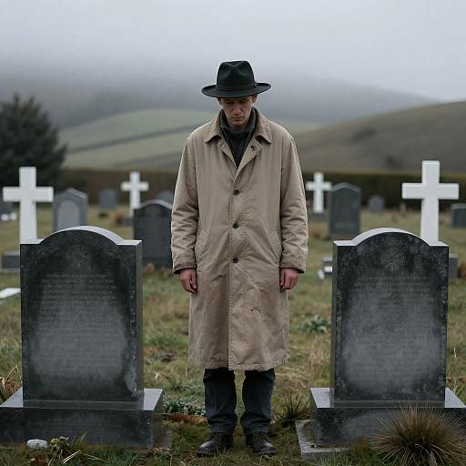 Mysterious Figure in a Foggy Cemetery