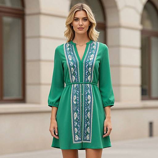 Blonde Woman in Patterned Dress