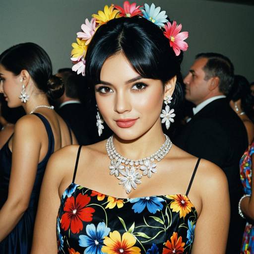 Elegant Woman in Floral Dress with Jewelry