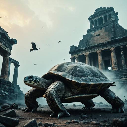 Giant Turtle Among Ancient Ruins at Dawn Giant Turtle Among Ancient Ruins at Dawn