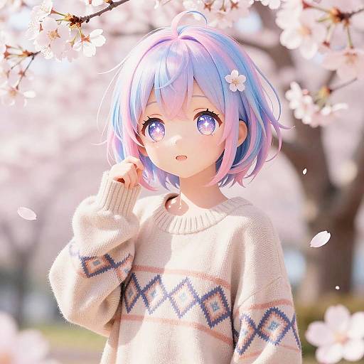 Cute Anime Femboy with Cherry Blossoms