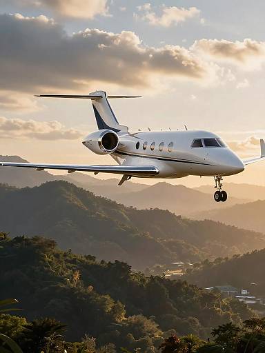 Golden Hour Business Jet Over Mountains