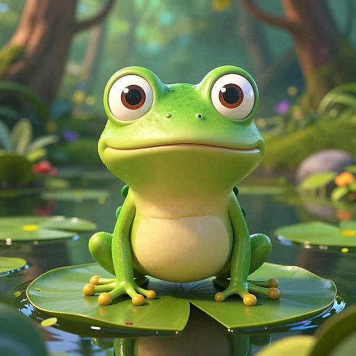 Whimsical Frog Cartoon on Lily Pad