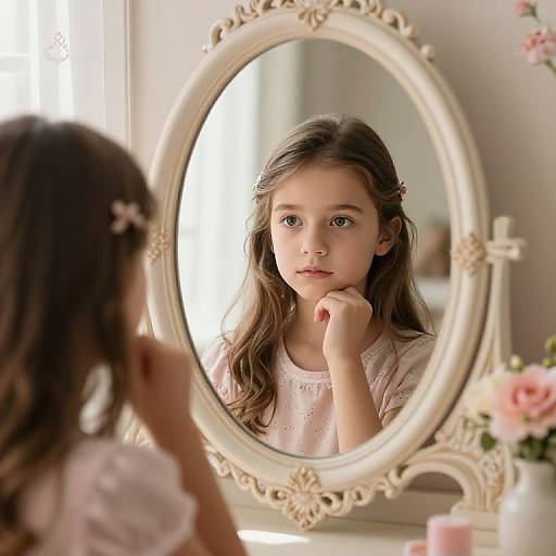 Preteen Girl Reflecting in Ornate Mirror