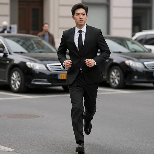 Businessman Running Across City Street