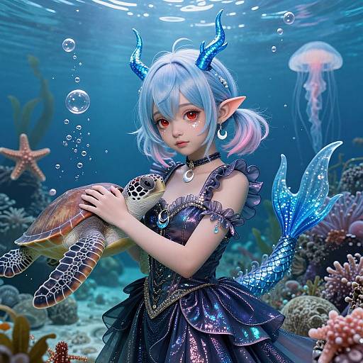 Elegant Aquatic Woman with Dragon Features