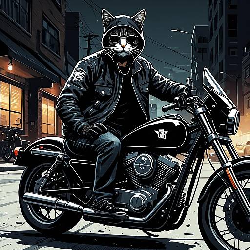 Cool Cat Burglar on Matte Black Motorcycle