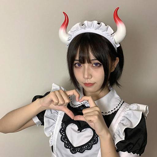 Asian Maid Costume Heart Gesture