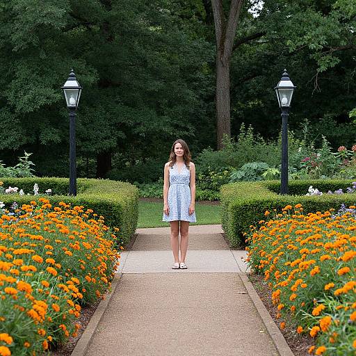 Woman in Serene Garden Pathway