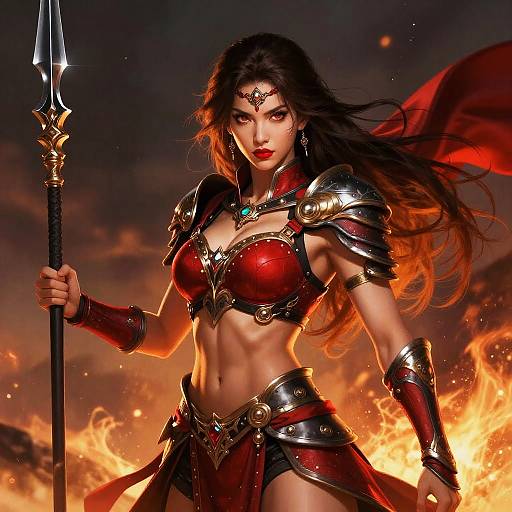 Fierce Warrior Woman in Fiery Armor