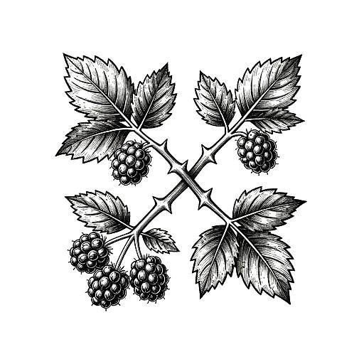 Wood Engraving Blackberry Canes Art