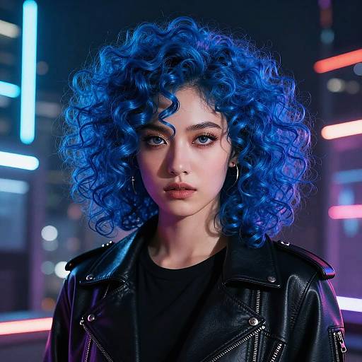 Cyberpunk Blue Hair in Neon City