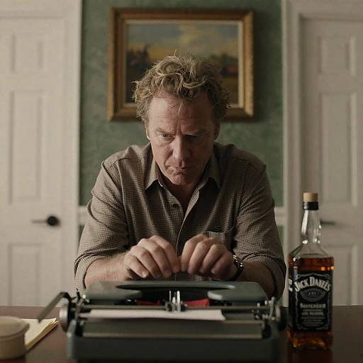 Contemplative Writer with Vintage Typewriter