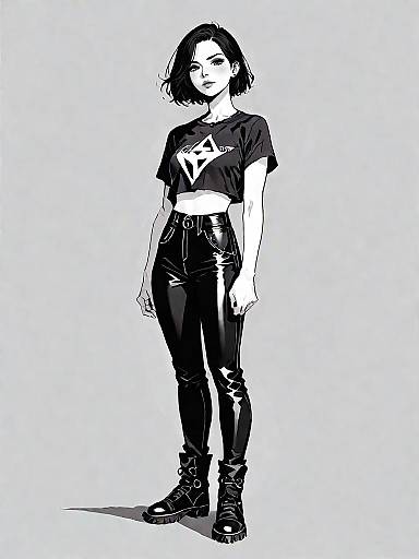 Edgy Comic Woman in Biker Outfit