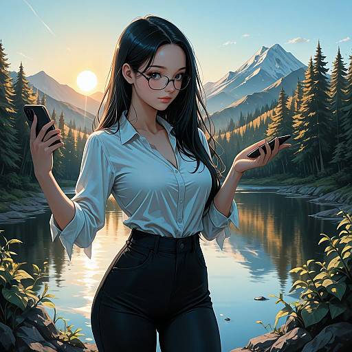 Solo Girl with Phone in Nature