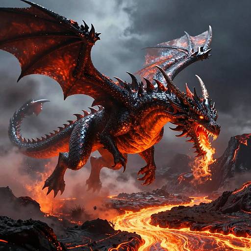 Fierce Dragon Over Volcanic Landscape