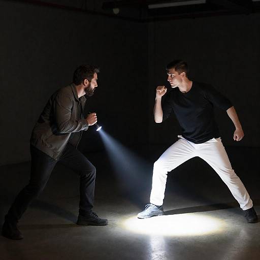 Dimly Lit Industrial Confrontation Scene