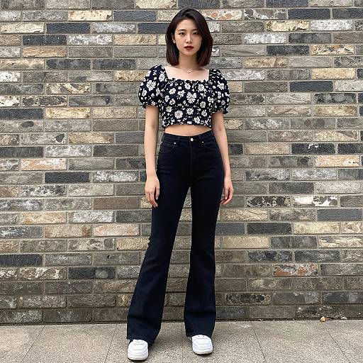 Chic Young Woman Against Brick Wall