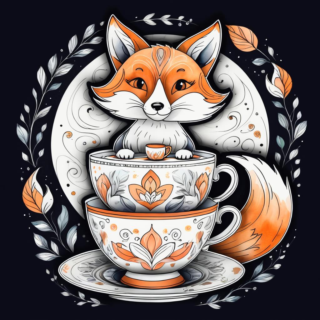 Whimsical Fox with Teacup Illustration