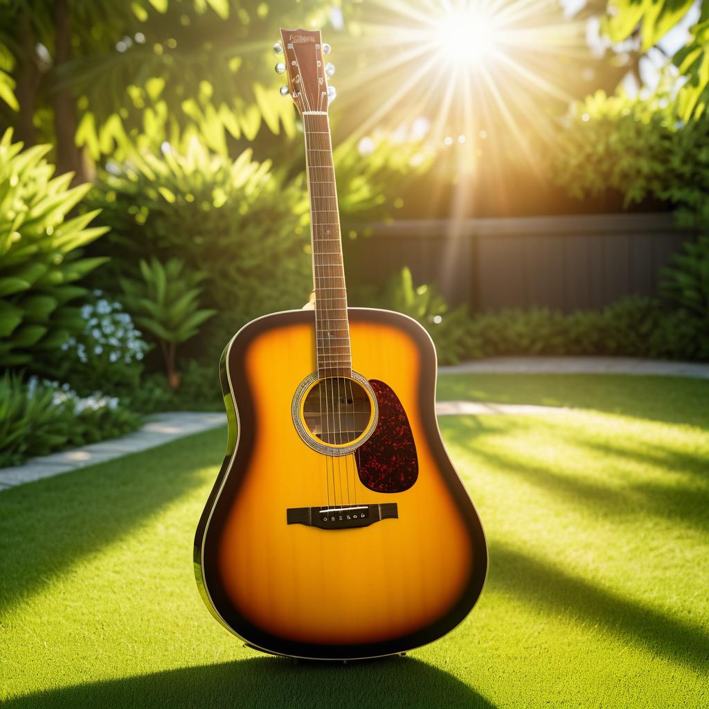 Sunny Backyard Acoustic Guitar Shot