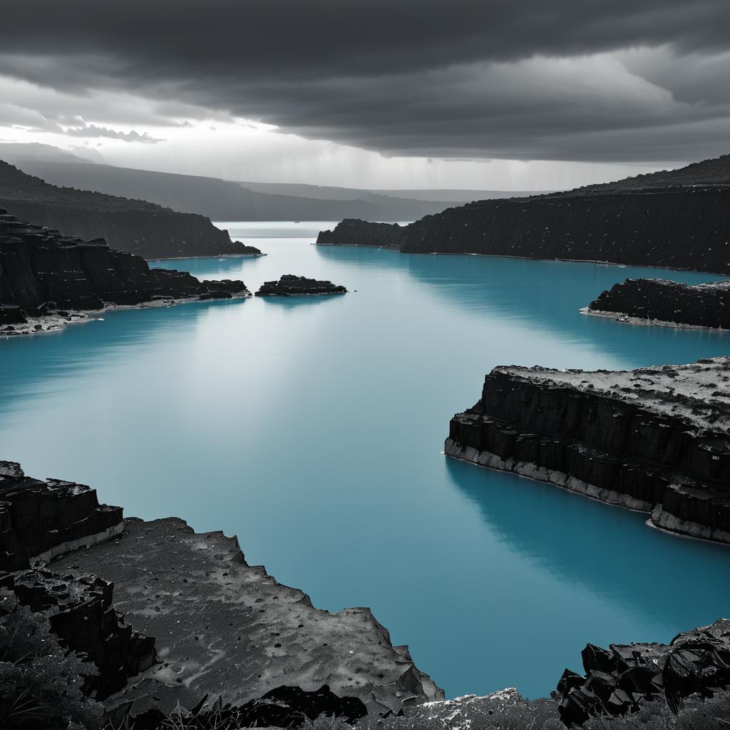 Monochrome Crystal Blue Lagoon Scene