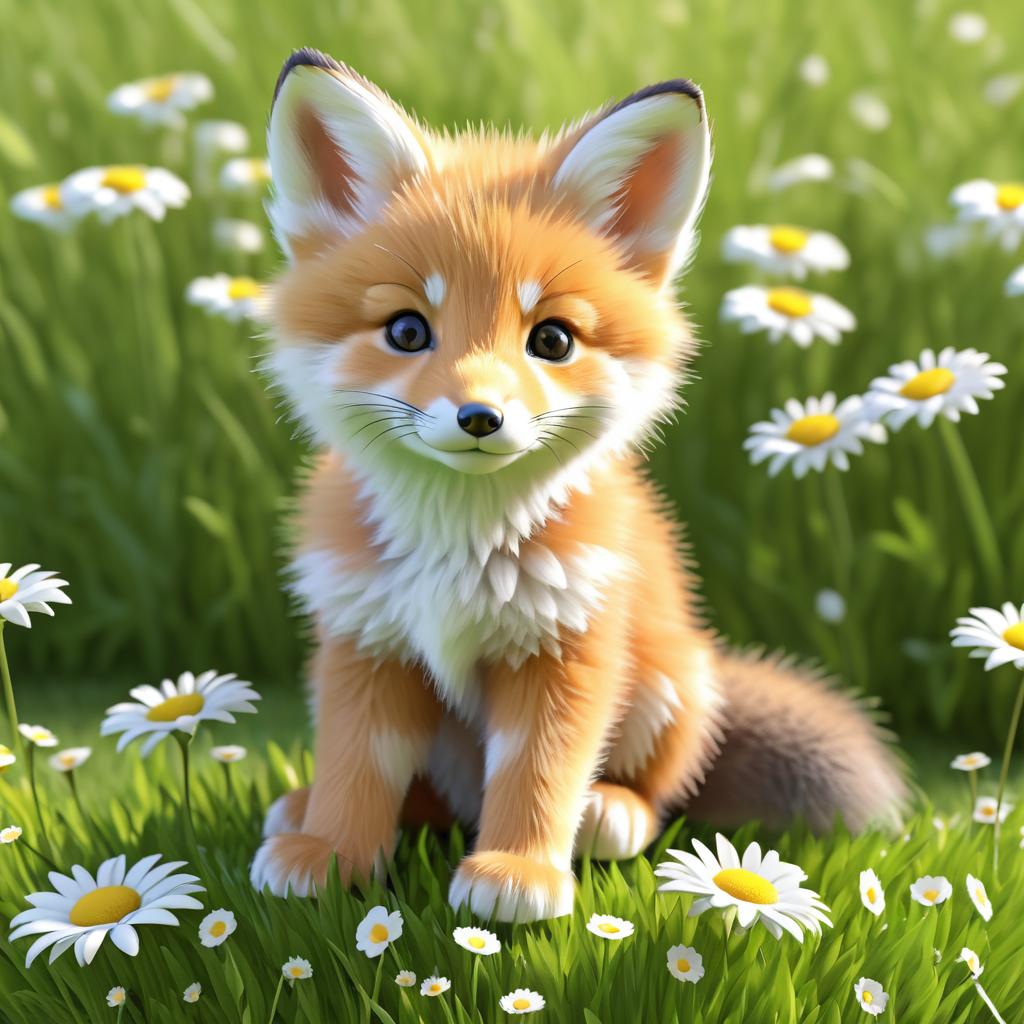 3D Baby Fox Kit in a Meadow