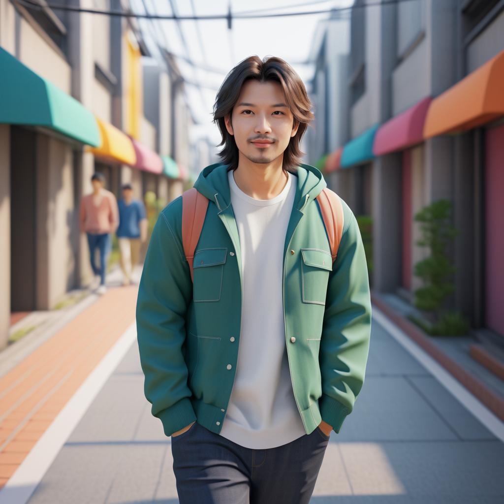 Stylish Japanese Man in Casual Streetwear