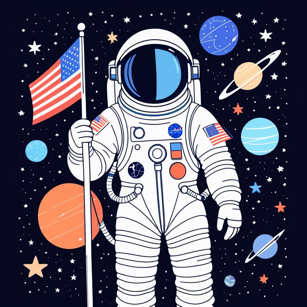 Minimalist Astronaut with Flag Design