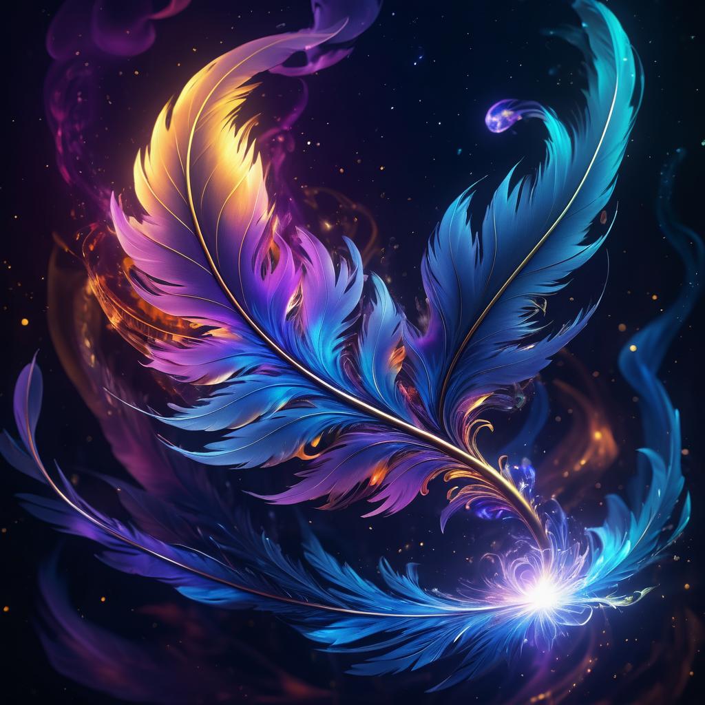 Cosmic Phoenix Feather with Vibrant Energy