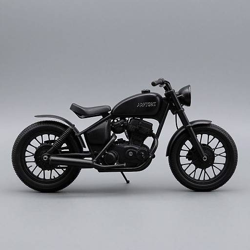 Photograph of a black, vintage-style motorcycle with 