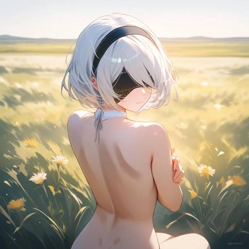 Anime Girl Sitting Turned Back