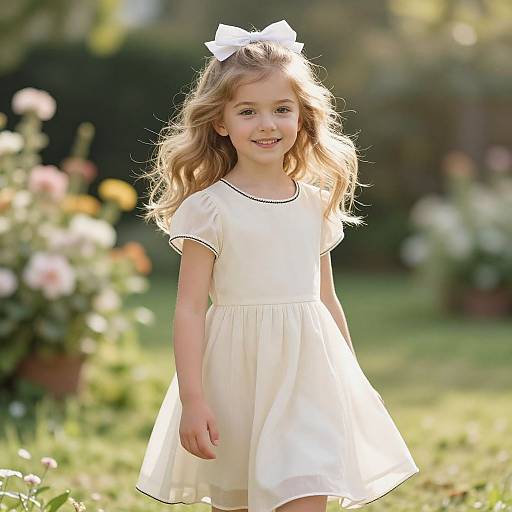 Joyful Girl in Elegant Garden Dress