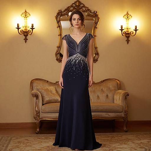 Elegant Woman in Navy Gown