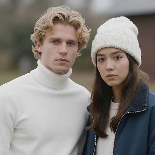 Portrait of serious young couple outdoors